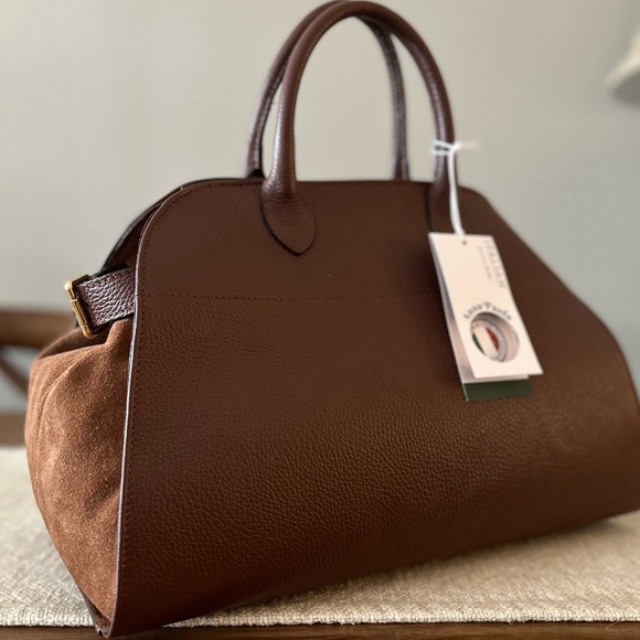 Viral Anna Paola Genuine Bruciato Brown Italian Leather & Suede Satchel Tot… - Picture 3 of 15